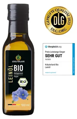 Produktbild von Kräuterland Leinöl kaltgepresst 100ml aus biologischem Anbau Omega-3 Alpha-Linolensäure