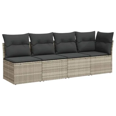 Produktbild von Gartensofa mit Kissen 4-Sitzer Hellgrau Poly Rattan