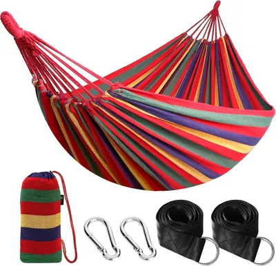 Immagine prodotto di Anyoo Amaca in cotone per esterni portatile con cinghie e borsa da viaggio a righe rosse/gialle