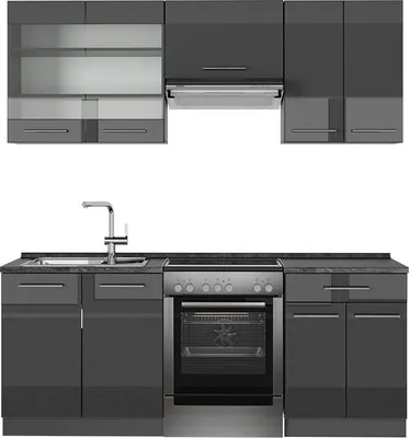 Immagine prodotto di Cucina componibile Vicco Fame-Line Antracite lucido 200 cm senza piano di lavoro, Model 56810