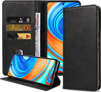 Produktbild von Smartphonica Handytasche geeignet für Xiaomi Redmi Note 9 Pro / 9S Kunstlederhülle mit Magnetverschluss und Kartenhalter Buchhülle mit Klappe - Schwarz