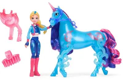 Produktbild von Unicorn Academy - Isabel und Einhorn River mit echter Mähne und Schweif sowie Bürste, ca. 12 cm große Originalfiguren zur beliebten Netflix Serie, für Kinder ab 4 Jahren, Mini-Puppe, Weiblich, 4 Jahr(e), Junge/Mädchen, 165 mm, 190 g