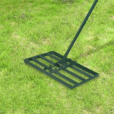 Produktbild von JOIEYOU Rasen Rakel Metall Rasen Nivellierrechen mit Verstellbar Stiel Flächenebner Rasenschieber Leveling Rake Rasenwerkzeug für Golf Gartengras Surface 25x75cm, Grün