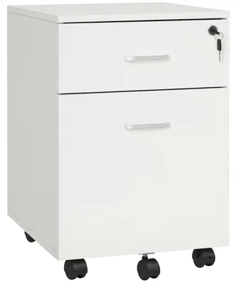 Produktbild von Kommode mit 2 Schubladen, abschlie?bar und 5 Rollen, aus Spanplatte, 40 x 49 x 58 cm, wei?