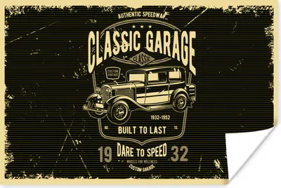 Produktbild von MuchoWow® Poster Mancave - Auto - Retro - Schwarz 60x40 cm - Schlafzimmerdekoration