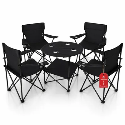 Produktbild von BigDean Camping Set klappbar – 4x Campingstühle + 1x Campingtisch | Faltbares Outdoor Set für Camping, Angeln & Garten