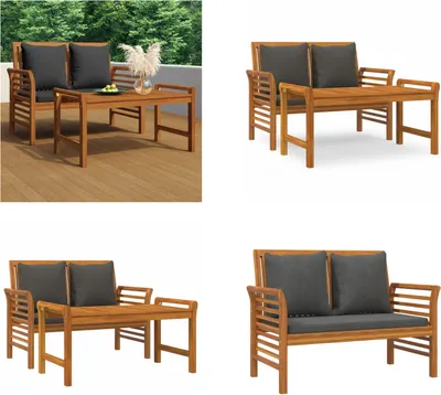 Productafbeelding van vidaXL 2-delige loungeset voor de tuin met donkergrijze kussens, gemaakt van massief hout - Tuinloungeset - Tuinloungesets - Lounge set - Houten lounge set