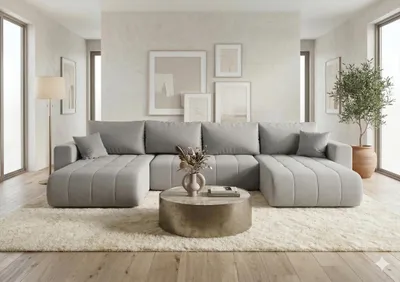 Produktbild von CORNERO Ecksofa LARA mit Schlaffunktion und Bettkasten Couch Sofa U-Form Eckcouch Wohnlandschaft mit Schlaffunktion Hellgrau