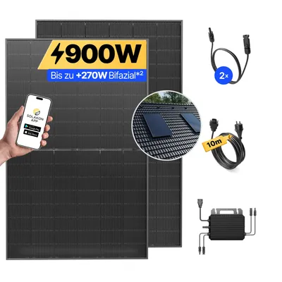Produktbild von Balkonkraftwerk 900W Solaranlage mit Ziegeldach Halterung (Einzelmontage) Steckerfertig Komplettset Photovoltaik Anlage 800W, Kabellänge: 10m, Solakon