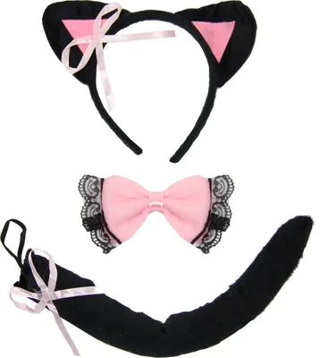 Produktbild von Katzen Kostüm Set schwarz Katzenkostüm rosa Fell