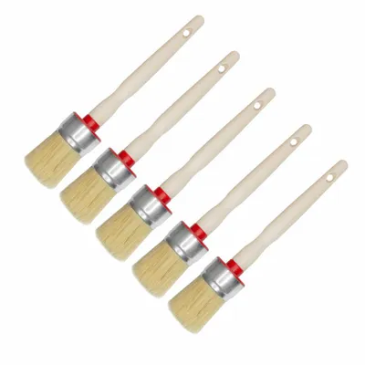 Zdjęcie produktu dla Zestaw 5 sztuk premium, okrągłych pędzli malarskich o średnicy 40 mm, z naturalnym włosiem – ergonomiczne pędzle malarskie wykonane z drewna bukowego, idealne do prac remontowych