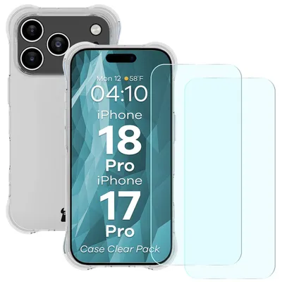 Produktbild von Schutzhülle + 2x gehärtetes Glas für iPhone 18 Pro / 17 Pro, Bizon Case Clear Pack, Transparent