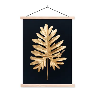 Produktbild von MuchoWow® Textilposter Blätter - Herbst - Gold - Schwarz - Natur - Luxus 40x53 cm mit holzfarbenen Rahmen - Schlafzimmer