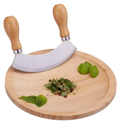 Produktbild von Relaxdays Wiegemesser mit Brett, einschneidige Klinge für Kräuter, mit Mulde, Ed