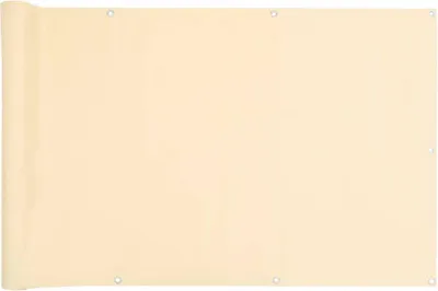 A rolled-up beige privacy screen with grommets along the top and bottom edges.