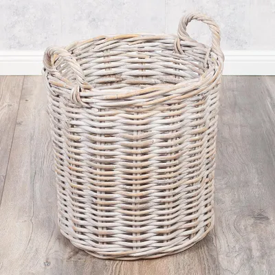 Produktbild von Natur Rattankorb BAKUL rund White Wash 30cm Pflanzkorb Inlay Griffe