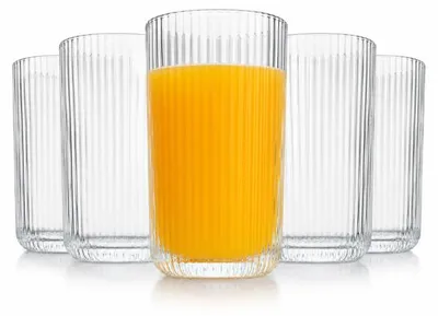 Produktbild von 6 Longdrinkgläser mit Relief 340ml Wassergläser Saftgläser Cocktailgläser Trinkgläser