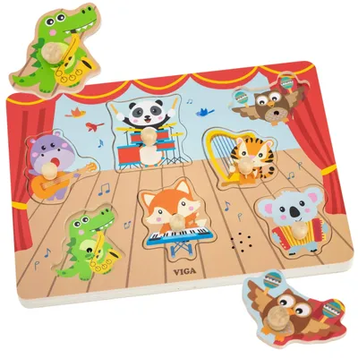 Image de VIGA Puzzle sonore en bois « Les animaux » – Puzzle sensoriel Montessori