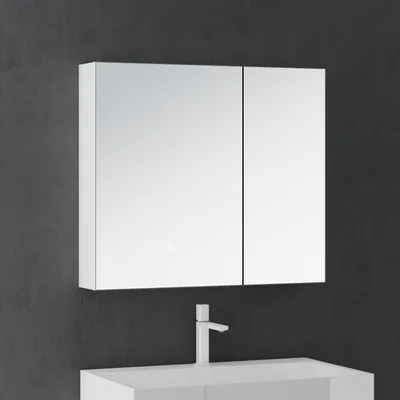 Immagine prodotto di doporro Armadietto da Bagno con Specchio e 2 Ante 80x15x70a Muro Specchio Bagno Pensile con Contenitore e Luce LED Pensile da Bagno a Parete Bianco opaco Spiegelschrank-04