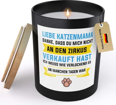 Produktbild von 22Feels Katzenmama Geschenk Frauen Spruchkerze Katze Sojawachs Kerze im Glas "Danke Dass Du Mich Nicht" Cat Mom Katzenbaby Handgemacht mit Spruch Duft Deko Vegan Nachhaltig - ZITRUS
