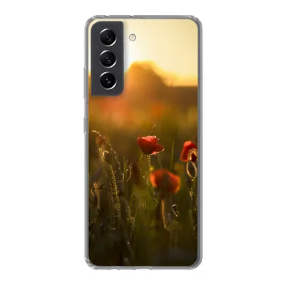 Produktbild von MuchoWow® Handyhülle Schutzhülle Hülle für Samsung Galaxy S21 FE Mohn - Sonnenuntergang - Gold Silikon Softcase Handy Hülle - Mobiltelefonhülle