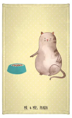 Produktbild von Mr. & Mrs. Panda Handtuch Katze Fressen - Gelb Pastell - Geschenk, Gäste-WC, Kleines, Klein, gäste wc, Baumwollhandtuch