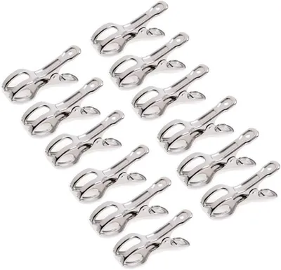 Imagen del producto de Pinzas de acero inoxidable para toallas de playa, juego de 12 unidades, 8,5 cm, resistentes al viento, ideales para jardín y camping