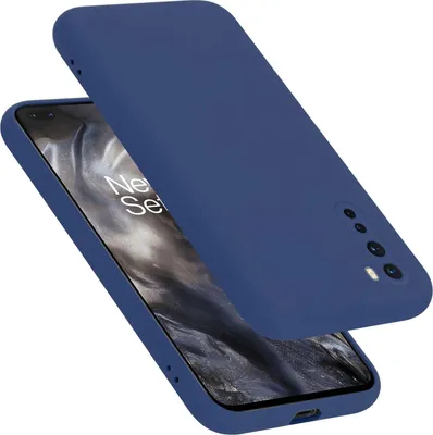 A blue silicone phone case is shown on a smartphone.