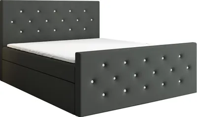 Produktbild von Boxspringbett REINN 200 x 200 mit 2 Bettkästen, Bonell-Matratze und Topper. Farbe: Dunkelgrau