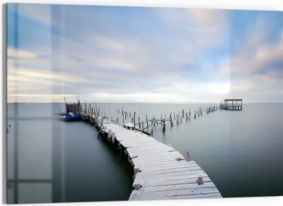 Produktbild von DEQORI Glasbild Echtglas 90x60 cm 'Stiller Steg' Wandbild Bild modern Deko