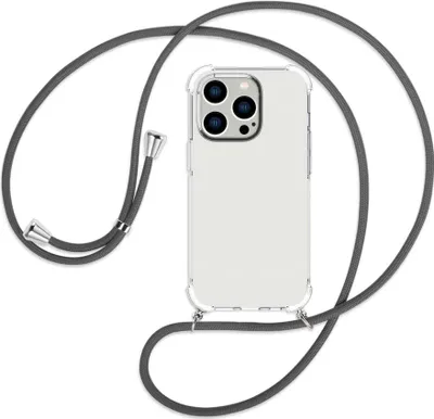 Produktbild von Handykette Backcover-Schutzhülle mit Band (Metall silberfarben) für Apple iPhone 14 Pro (6.1'') - dunkelgrau