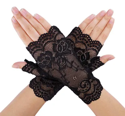Produktbild von Damen Spitzenhandschuhe Fingerlos Kurz Schwarz 18 cm
