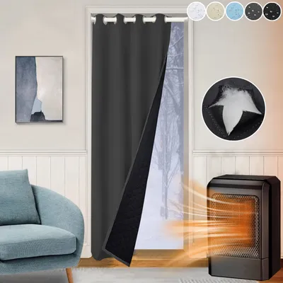 Produktbild von Dicke Schwere Blickdichte Gardinen mit Ösen Wärmeisolierend Kälteschutz Türvorhang Winter Wasserdicht Winddicht Vorhang für Schlafzimmer Tür Grau 110x203cm
