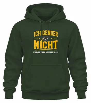 Productafbeelding van Ik ben geen gender. Ik heb een hoodie met de tekst "Statement" en een sarcastische opdruk. De hoodie is smaragdgroen en maat M