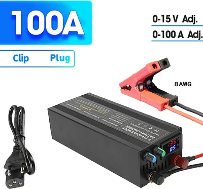 Obrázok produktu pre Vysokoprúdová nabíjačka batérií, nastaviteľné napätie 0-15 V, nastaviteľný prúd 0-60 A, svorka CT100A 12,8 V, zástrčka EÚ