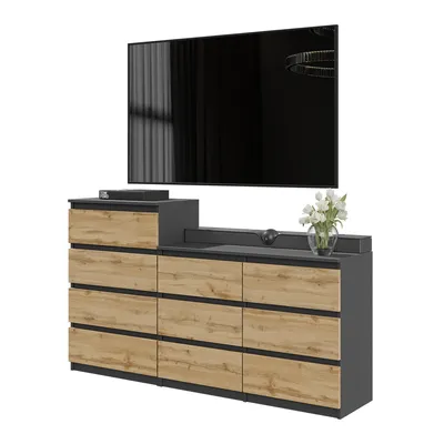 Immagine prodotto di Grande cassettiera GABRIEL 160 cm – Antracite / Rovere Wotan – Moderna credenza con 10 cassetti