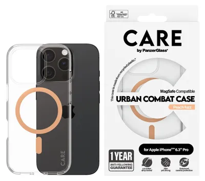 Obrázek produktu pro PanzerGlass CARE™ by ® Urban Combat Case Transparent w. Peachy MagSafe iPhone 16 Pro, Obal, Apple, Apple - iPhone 16 Pro, Průhledná