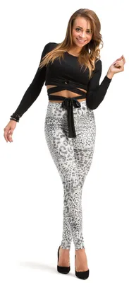 Produktbild von Damen Leggings lang hoher Bund Hose Muster gekämmte Baumwolle 16-Leopard XXL