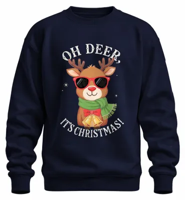 Productafbeelding van Oh Deer, Kerst, Rudolph, zonnebril, sjaal, belletjes, grappig, uni, sweatshirt, trui, marineblauw, XXL