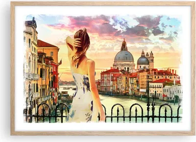 Produktbild von Gerahmtes Poster - Rahmen in heller Eiche - Venedig Brücke Wasser - 70x50 cm - Wand Bild - Wanddeko - Wandbilder - Wandposter - Bilderrahmen - Bilder - Kunstdruck - Wandbild - P2NAA70x50-3495