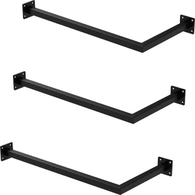 Produktbild von ML-Design 3er Set Kleiderstange Übereck für die Wand, 30x60 cm, Schwarz, aus Stahl, Garderobenstange L-Form, inkl. Montagematerial