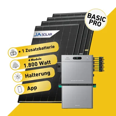 Produktbild von Balkonstrom Balkonkraftwerk 1800W Solaranlage mit Speicher |1xZusatzspeicher |Bitumendachhalterung| 2xSolarmodul Bifazial | Zendure SolarFlow 2400 Pro