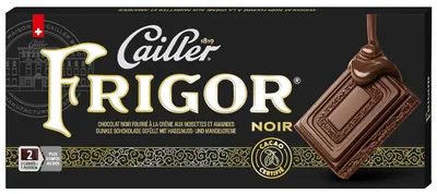 Produktbild von Cailler Frigor, dunkle Schokolade, 100 g, 384 kJ, 92 kcal, 6,3 g, 7,5 g