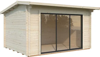 Produktbild von Palmako Gartenhaus Ines 11,1 m² Slide Plus mit Isolierglas-Schiebetür - 44 mm Transparent tauchgrundiert