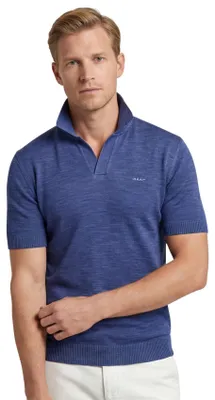 Produktbild von Gant Polo blau V-Ausschnitt melierte Baumwolle