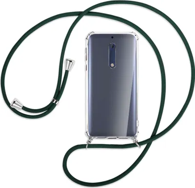 Produktbild von Handykette Backcover-Schutzhülle mit Band (Metall silberfarben) für Nokia 5 - dunkelgrün