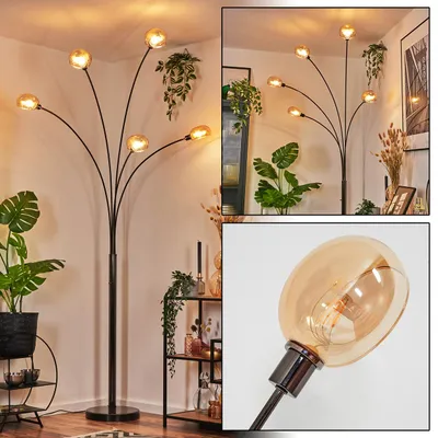 Produktbild von Suio Stehlampe aus Metall in Schwarz/Chrom/Bernstein, Retro/Vintage-Design