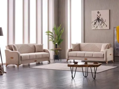 Produktbild von Couchen Garnitur Dreisitzer 3 Sitzer Beige Sofa Stoffsofa Polstersofa