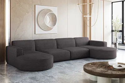 Produktbild von Kaiser Möbel Ecksofa Designer MODENA U XL stoff Dicker cord Poso Dunkelgrau