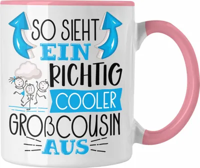 Produktbild von Trendation - Großcousin Tasse Geschenk So Sieht Ein RIchtig Cooler Großcousin Aus Geschenkidee Lustiger Spruch Geburtstag Becher Kaffeetasse (Rosa)